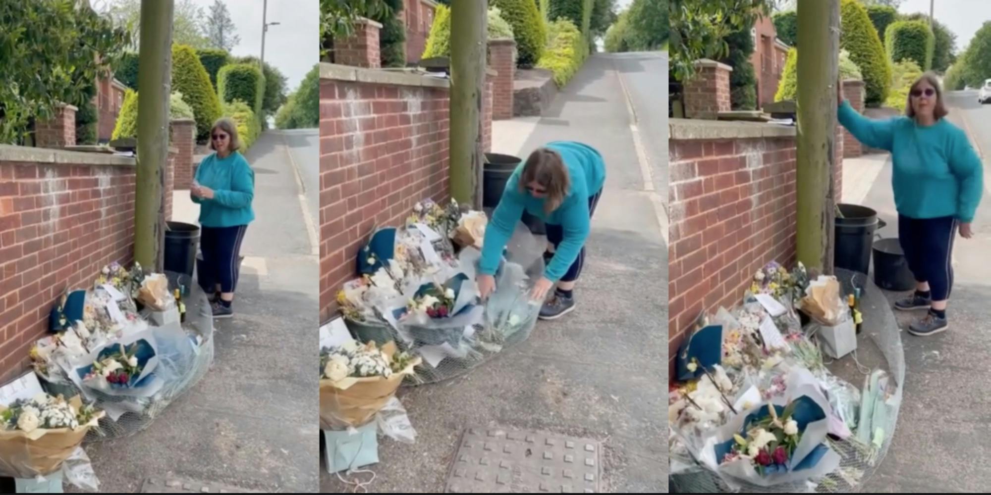 A woman at a memorial for a deceased teen