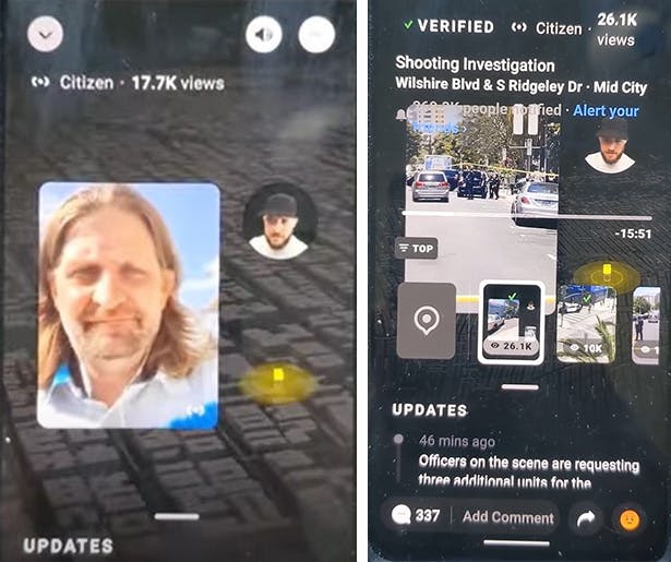 Man being interviewed on Citizen app