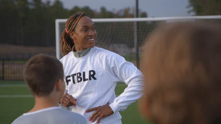 woman on a soccer field