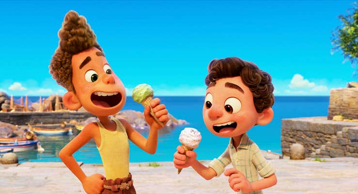 alberto (left) and luca eating gelato in luca