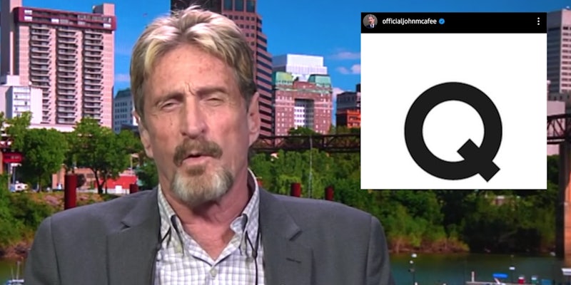 John McAfee next to the letter Q