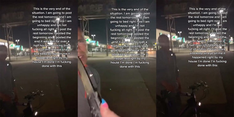 TikTok user @MissyMythic recorded her interaction with a man who she said had been following her. She threatened him with a knife.