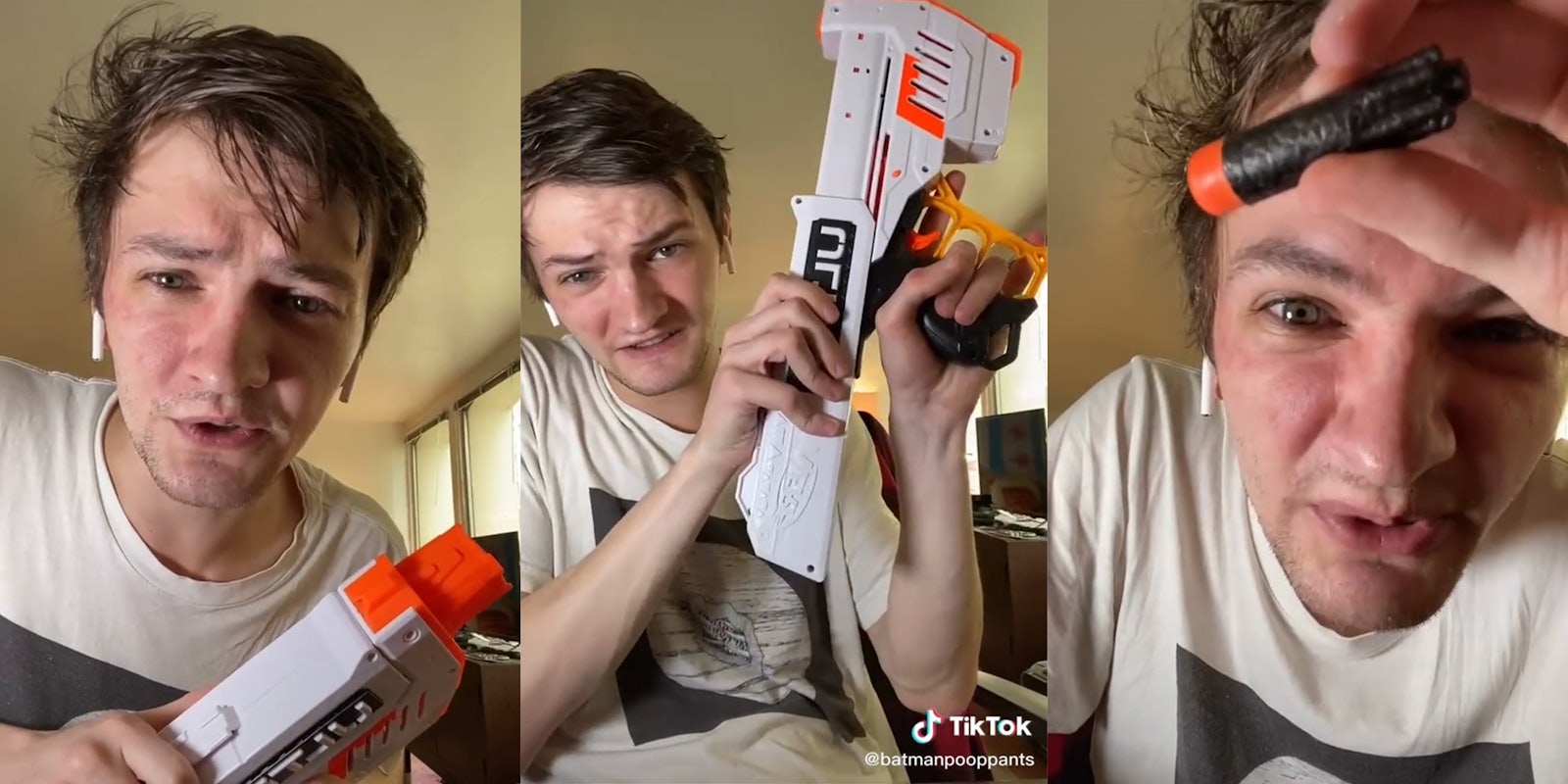 man with nerf gun and bullet