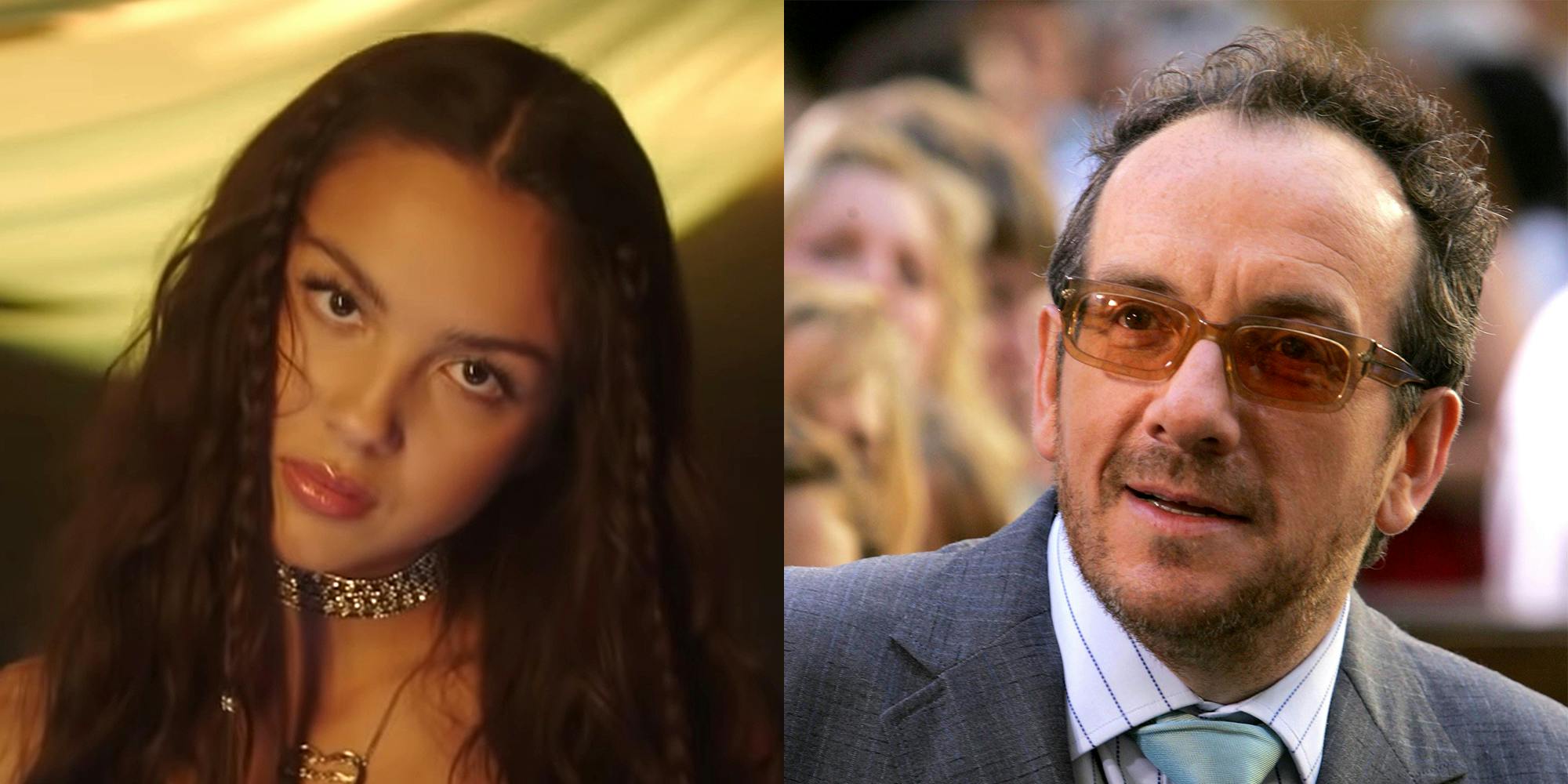 olivia rodrigo (l) elvis costello (r)