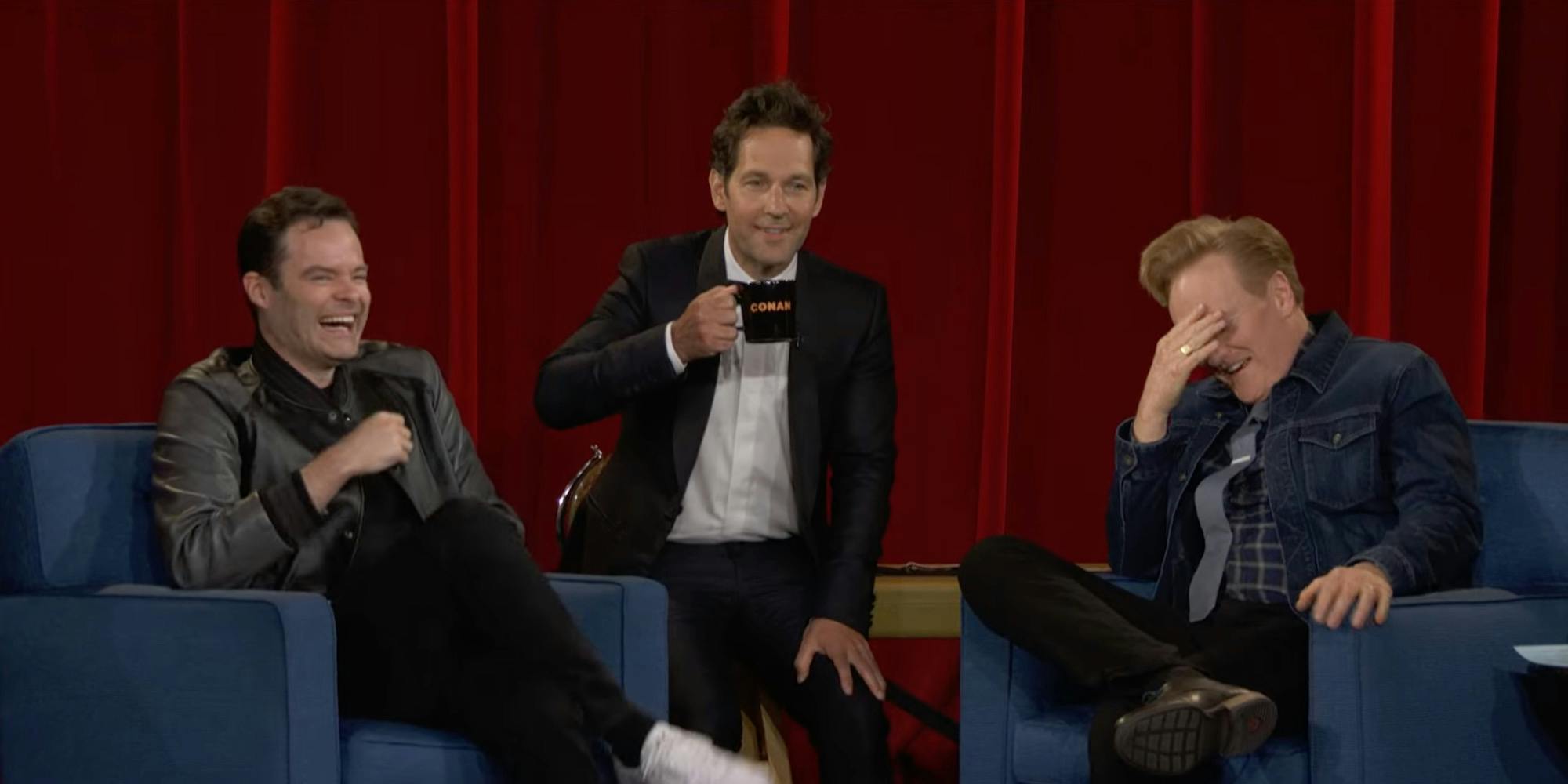 bill hader (left), paul rudd (center), and conan o'brien