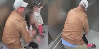 A man and a girl on elevator surveillance footage