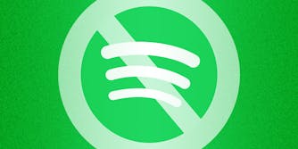 Spotify logo with "no" symbol about blocking