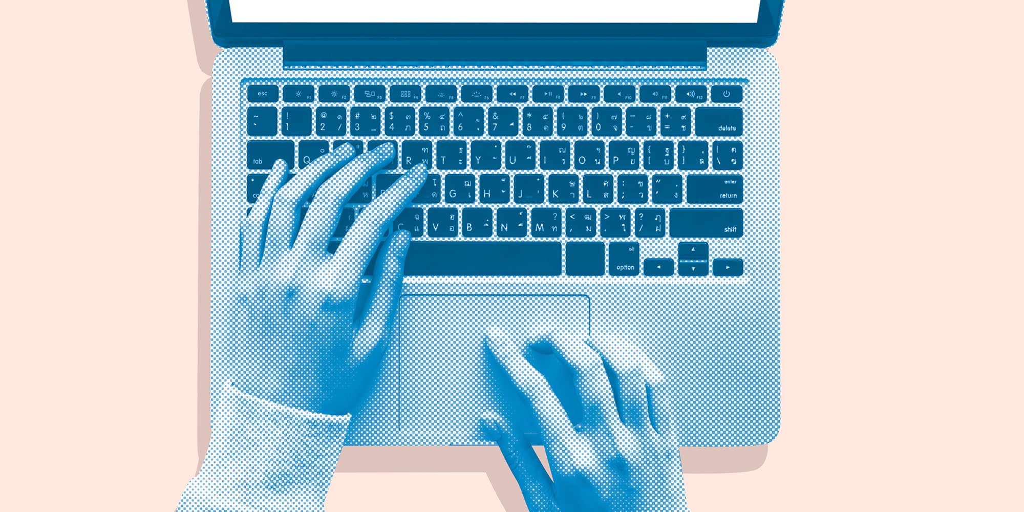 A woman's hands on a keyboard.