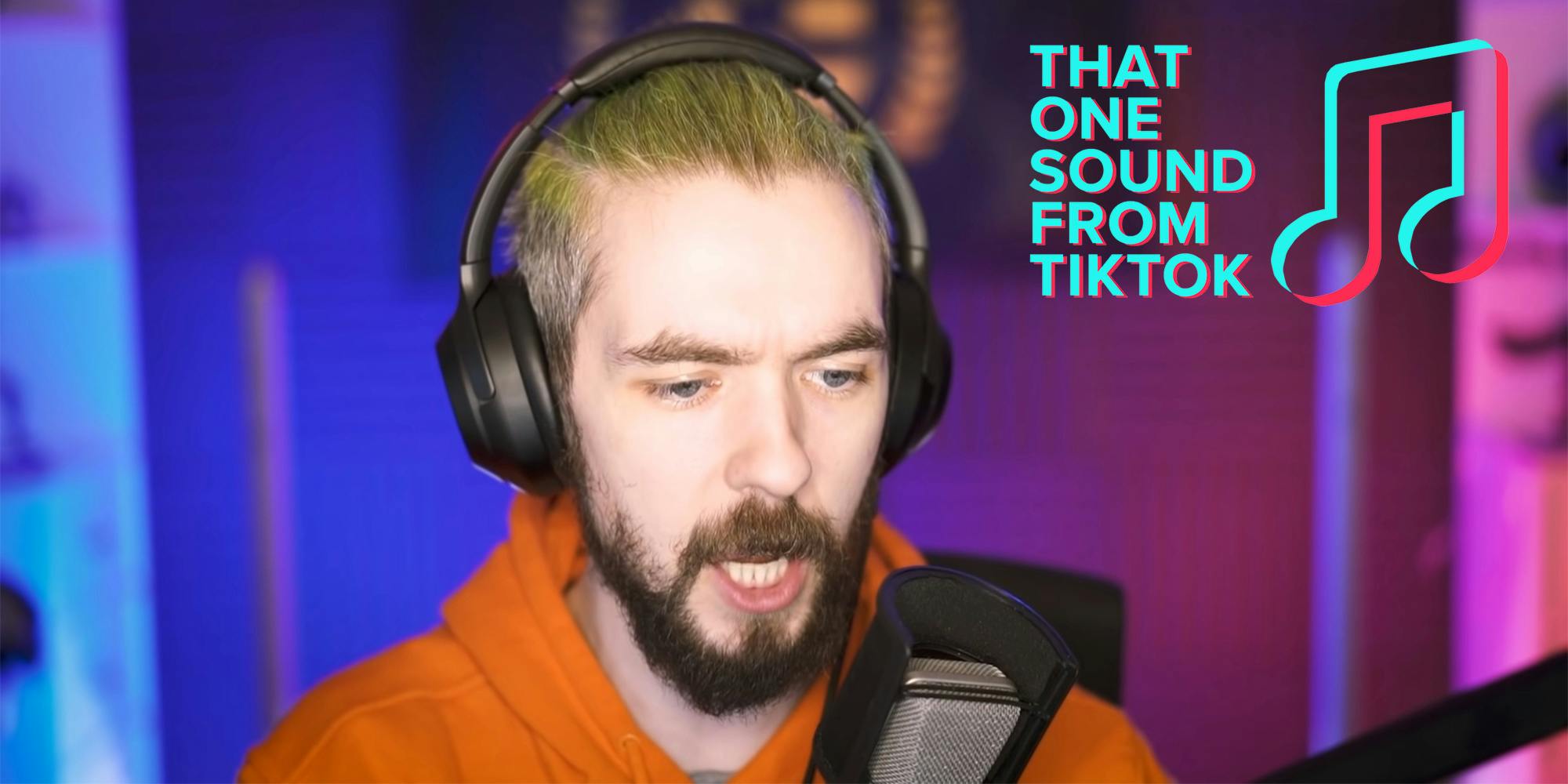 man wearing headphones in front of microphone with "that one sound from tiktok" logo