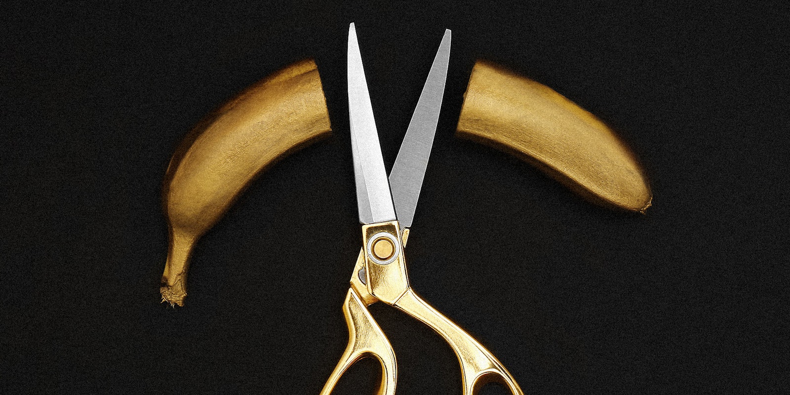 A banana cut with scissors.