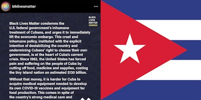 Words (L) and the Cuban flag (R).