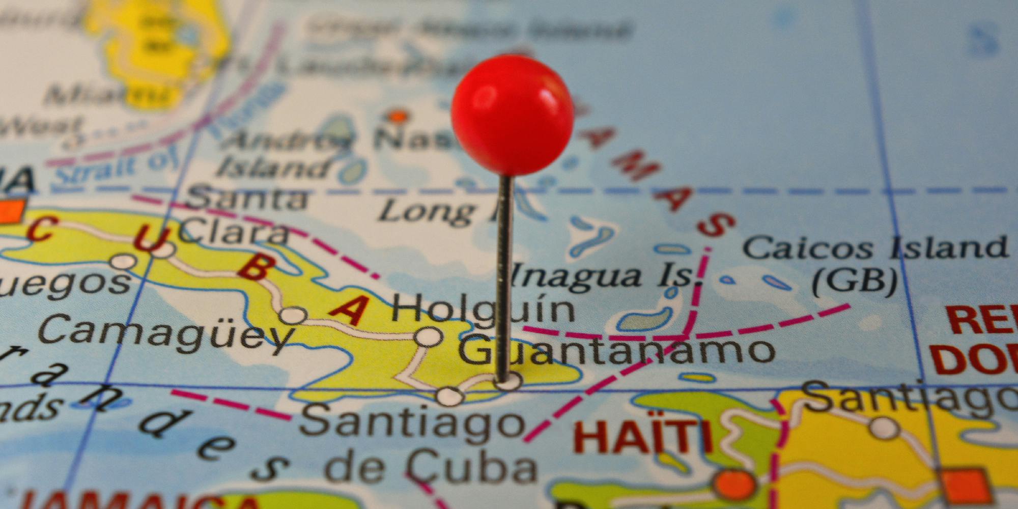 Guantanamo Bay pinned on map, Cuba
