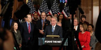 A group of Democratic lawmakers unveiling the Save the Internet Act, a bill that would restore net neutrality.