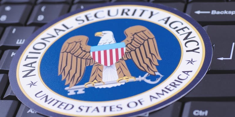 The logo of the NSA on top of a keyboard.