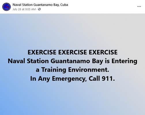 A Facebook post from the Naval Station Guantanamo Bay, Cuba page.