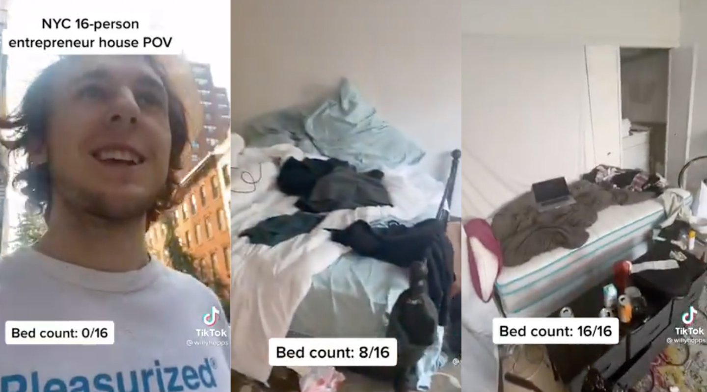 Man showing off 16-person living space in New York City