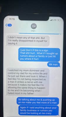 Text conversation between Chet Hanks and Kiana Parker