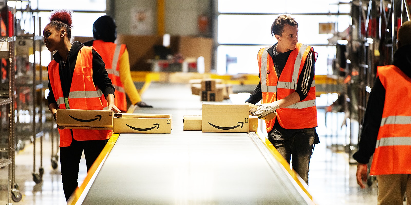 Amazon employees working.