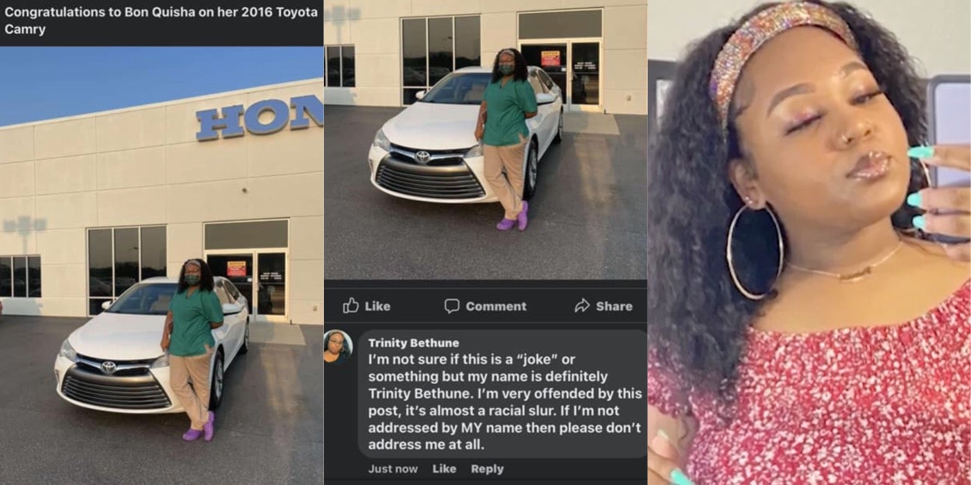 Car dealership calls Black woman 'Bon Quisha' on Facebook after s...