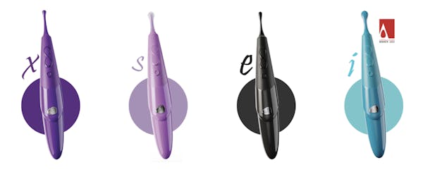 Zumio's line of clitoral vibrators sort of look like electric toothbrushes. Available in four colors: purple, lilac, black, and teal. 