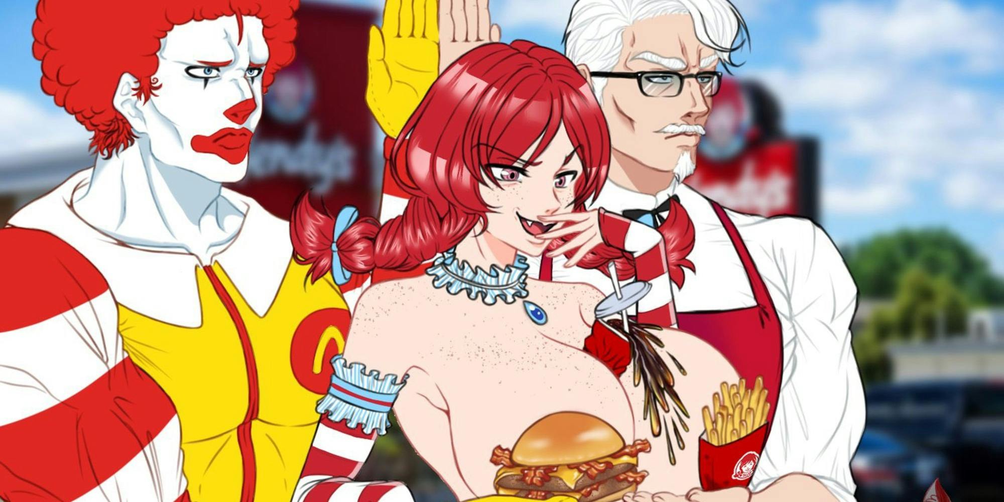 lewd anime of ronald mcdonald, wendy, and col. sanders