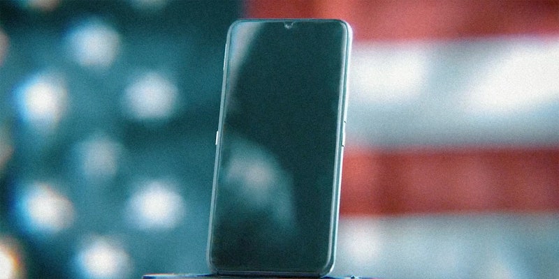 A phone and American flag.