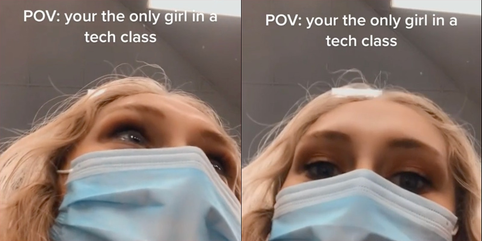 A girl wearing a surgical mask.