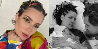 selfie of halsey (l) halsey in braids after giving birth (r)