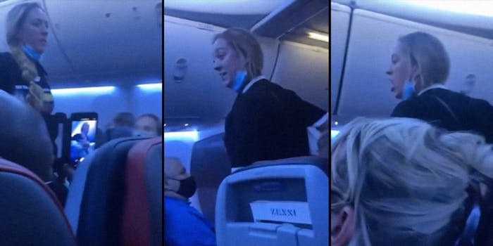 A woman yelling on a plane.