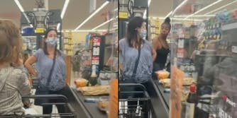 Women in a grocery store line.