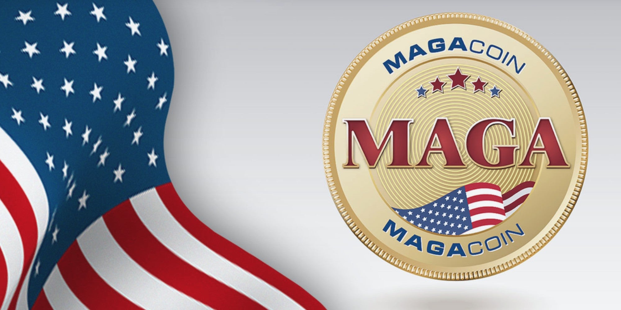 An American flag next to a gold MAGACOIN