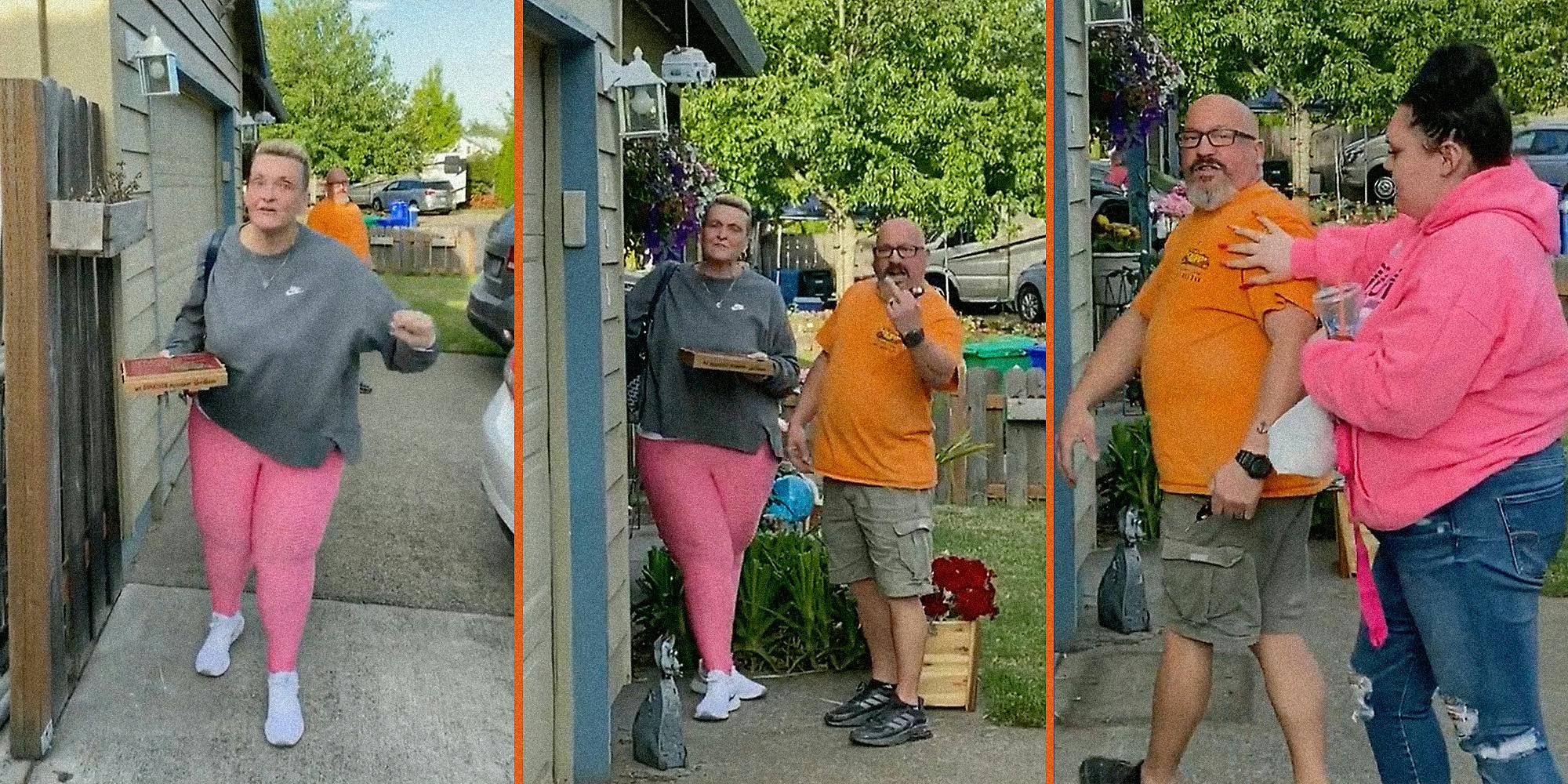 A couple yelling at the camera.