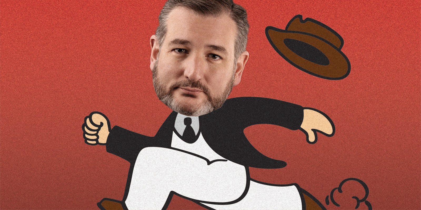 A cartoon body running with Ted Cruz head.