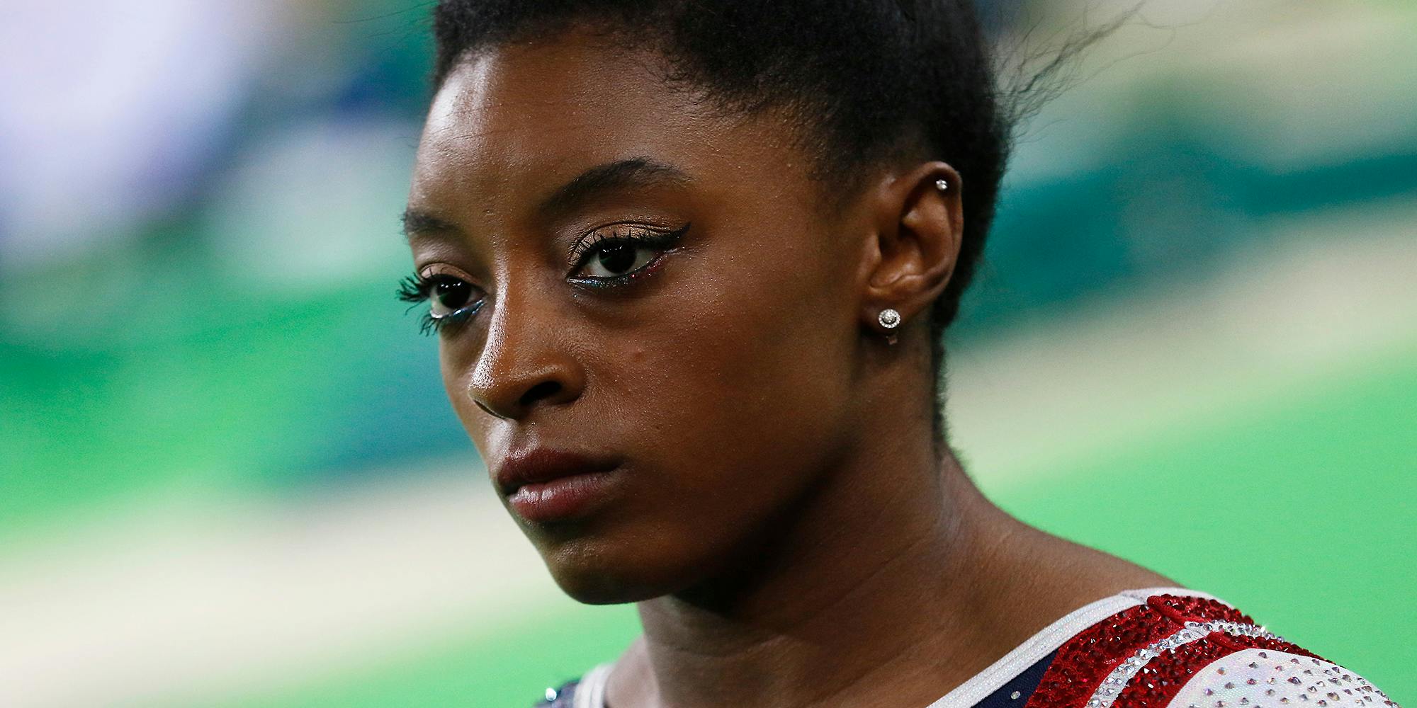 Simone Biles looking off camera.