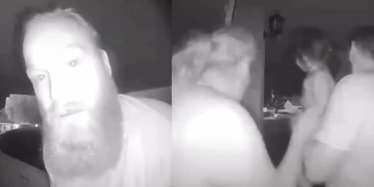 Ring footage shows man warning woman about fire in her house, and then helping her carry her child out