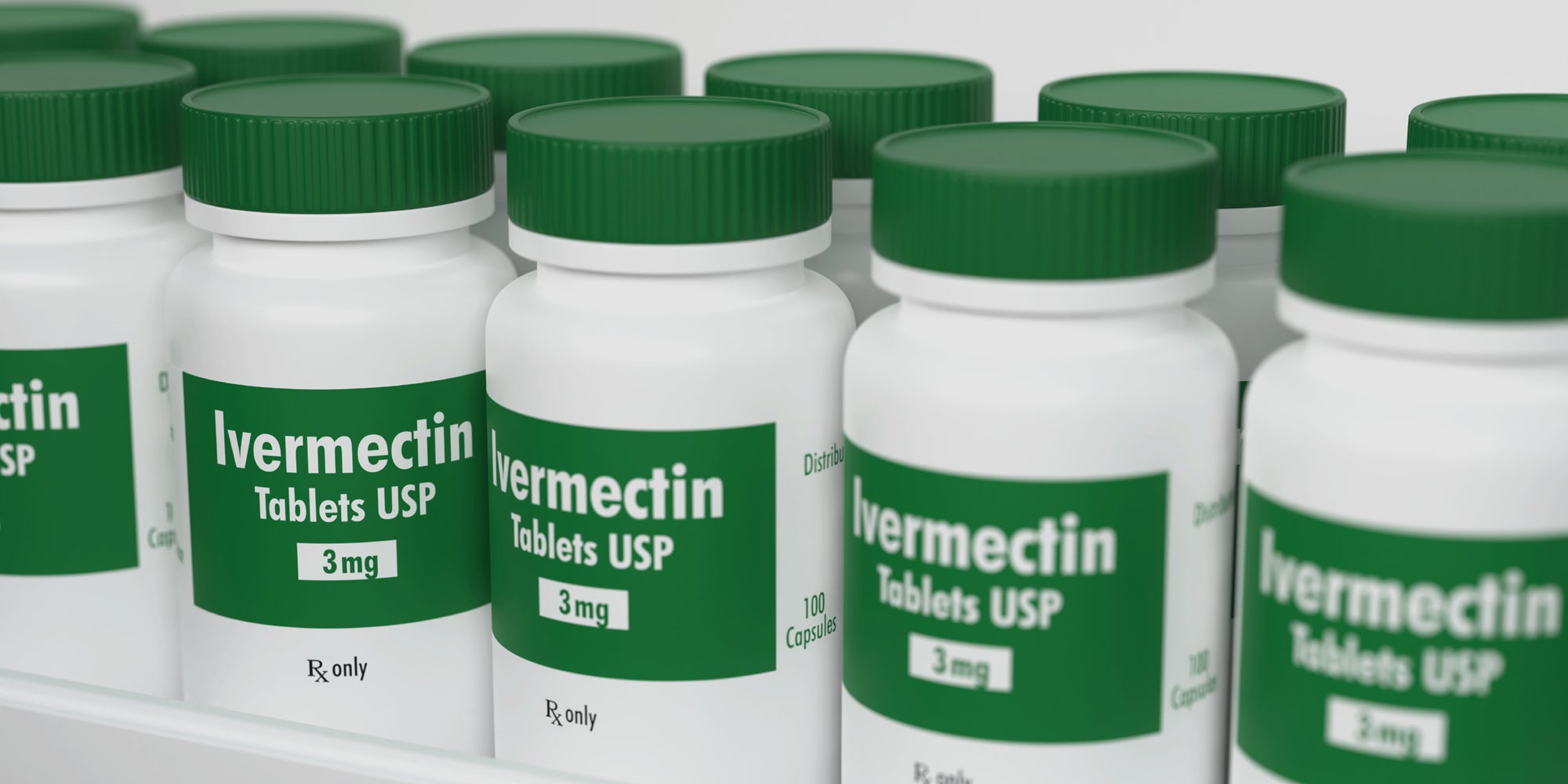 Ivermectin tablets in bottle on pharmacy shelf