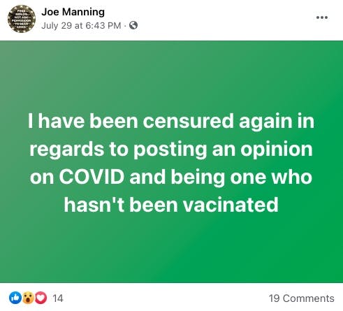 A Facebook post about the COVID vaccine