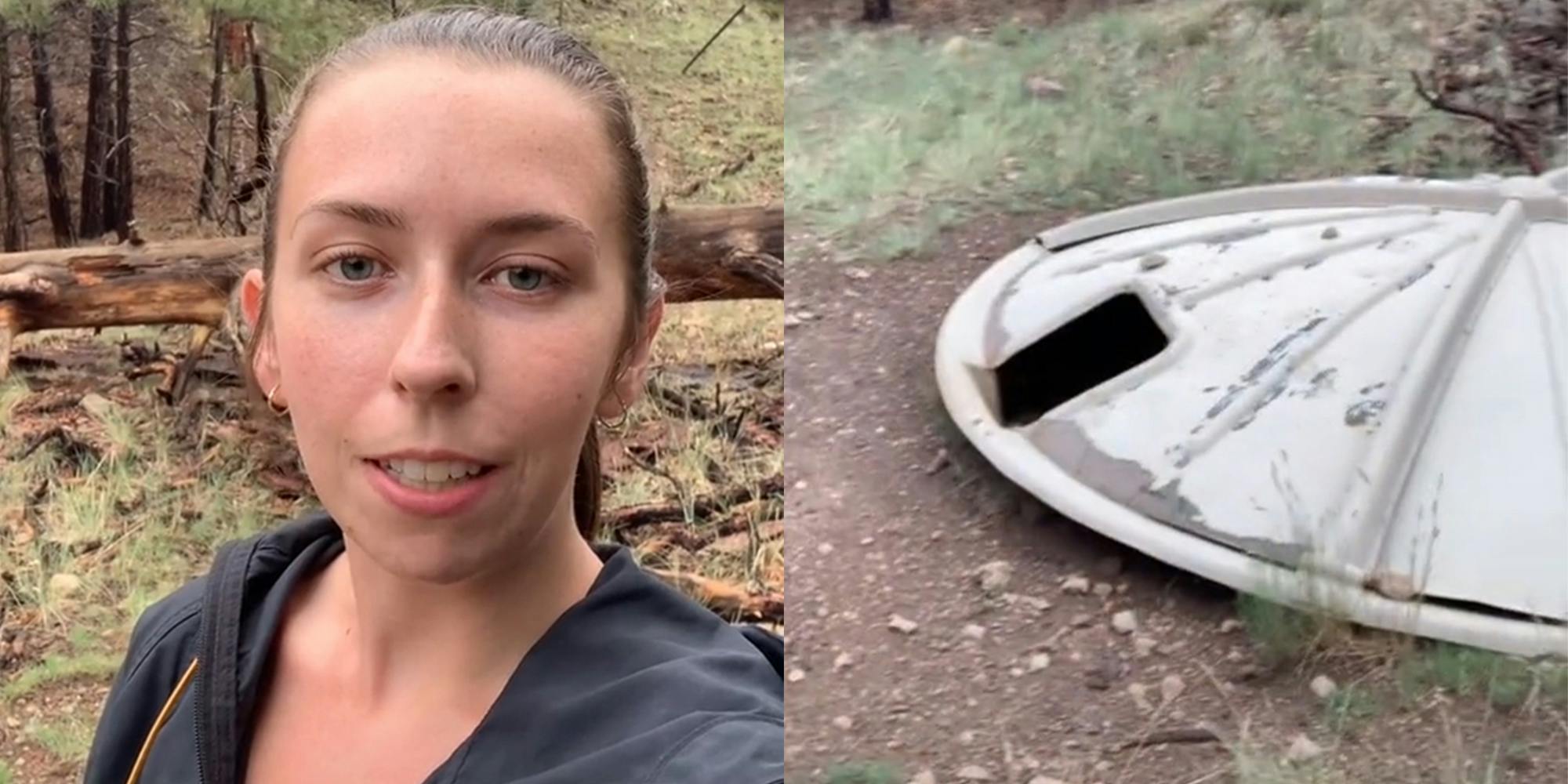 woman with circular metal object on ground