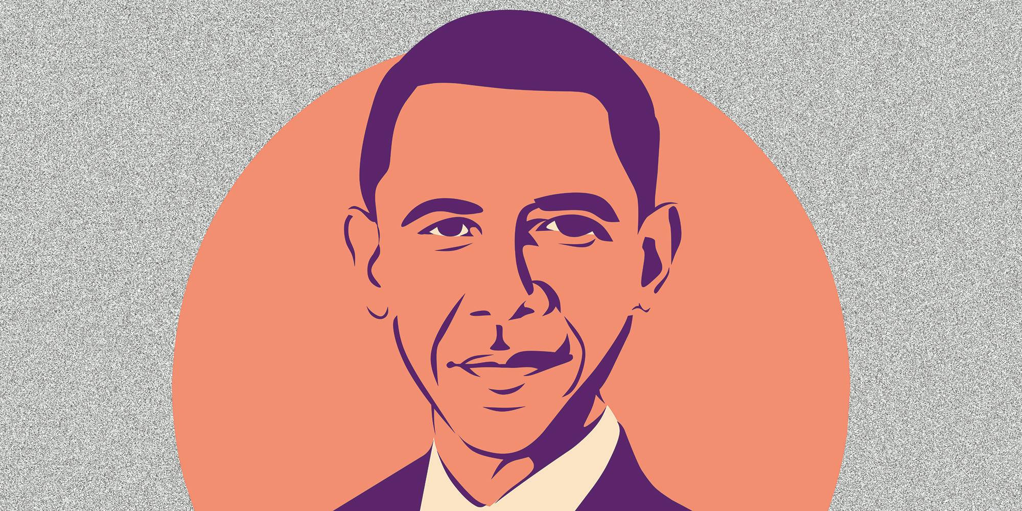 A cartoon portrait of Barack Obama.