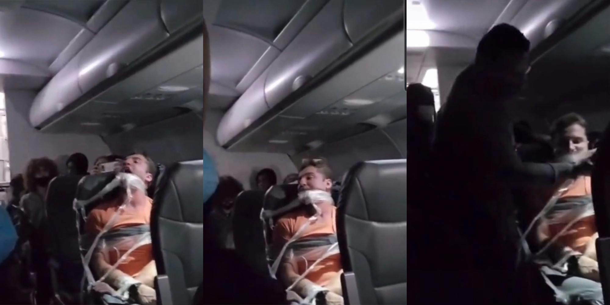A TikTok shows a passenger restrained on a flight yelling for help.