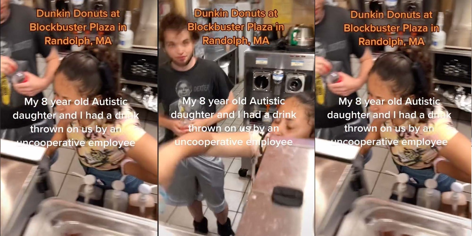 In a TikTok, a Dunkin Donuts employee is seen throwing a drink at a customer.