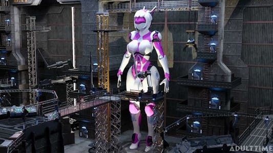 A white and purple android character from f.u.t.a. sentai episode 2