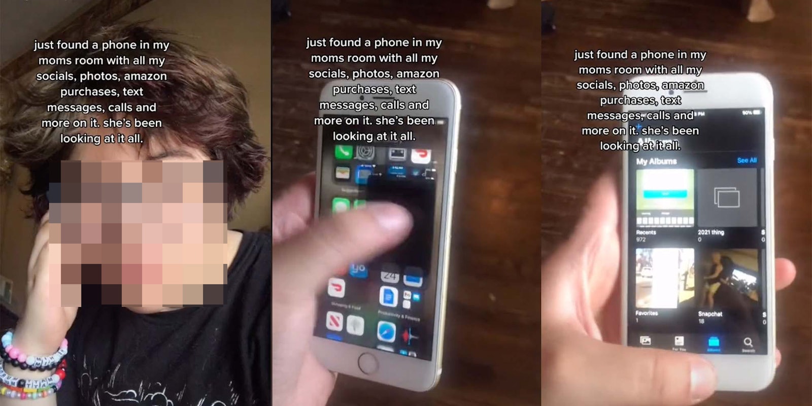 A TikTok shows a phone that a parent allegedly uses to spy on her son.