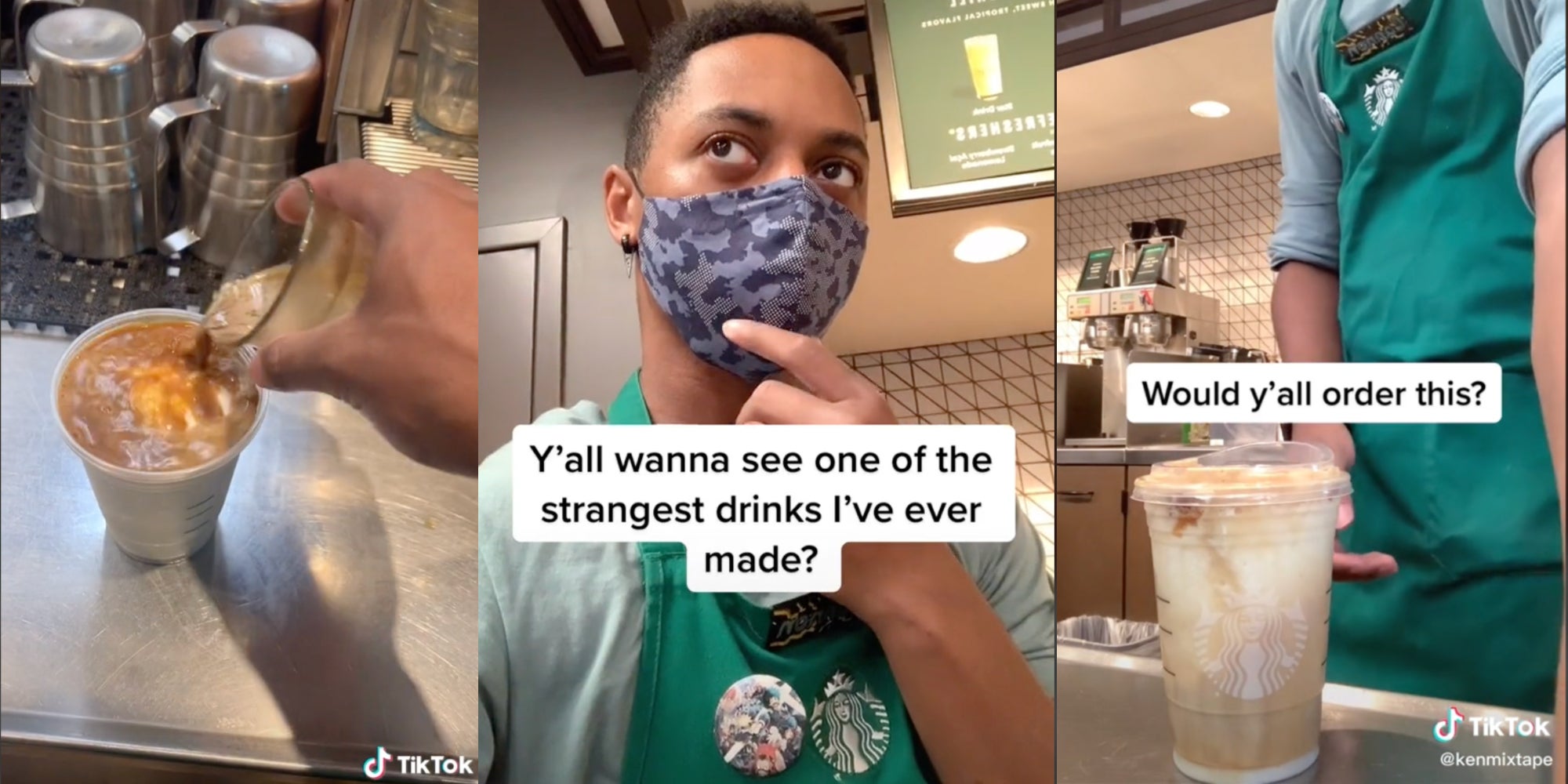 starbucks barista makes drink on starbucks