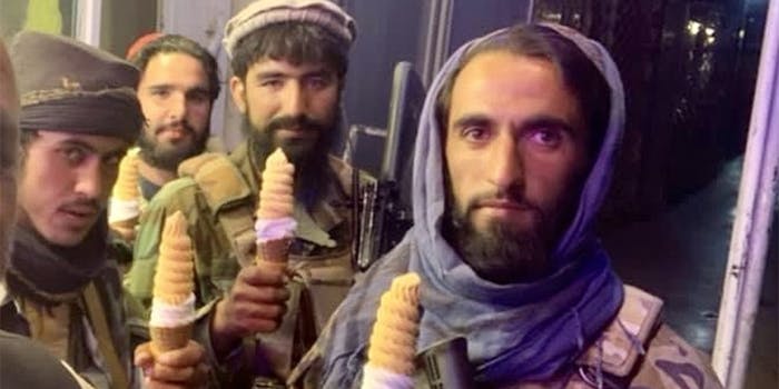 Taliban soldiers posing with ice cream cones