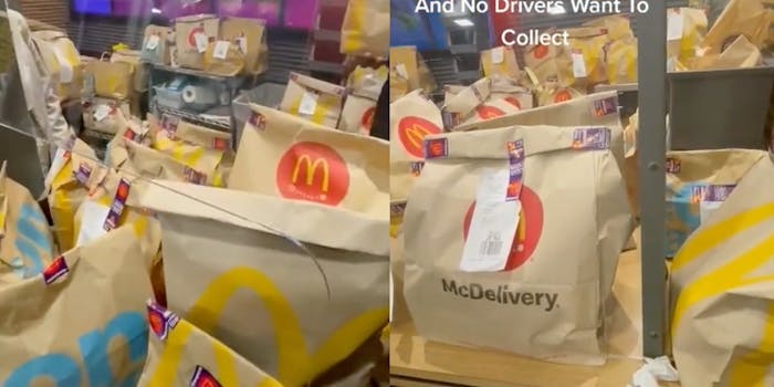 Video shows a McDonald's counter packed with delivery orders