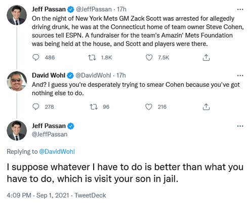 A Twitter exchange between Jeff Passan and David Wohl.