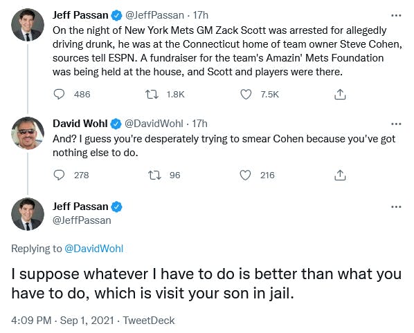 A Twitter exchange between Jeff Passan and David Wohl.