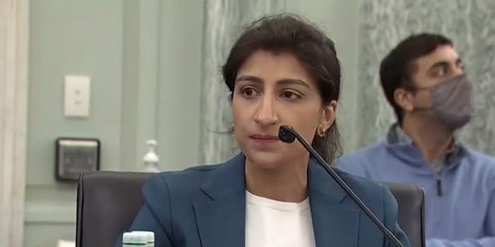 FTC Chair Lina Khan testifying in Congress.