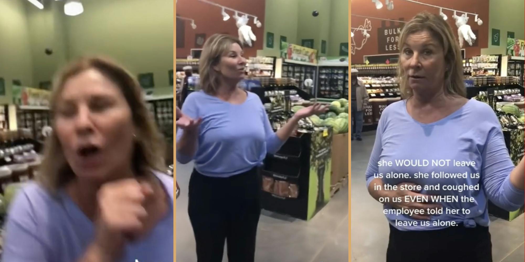 anti-masker karen coughs on shoppers viral tiktok video shared by michael rapoport